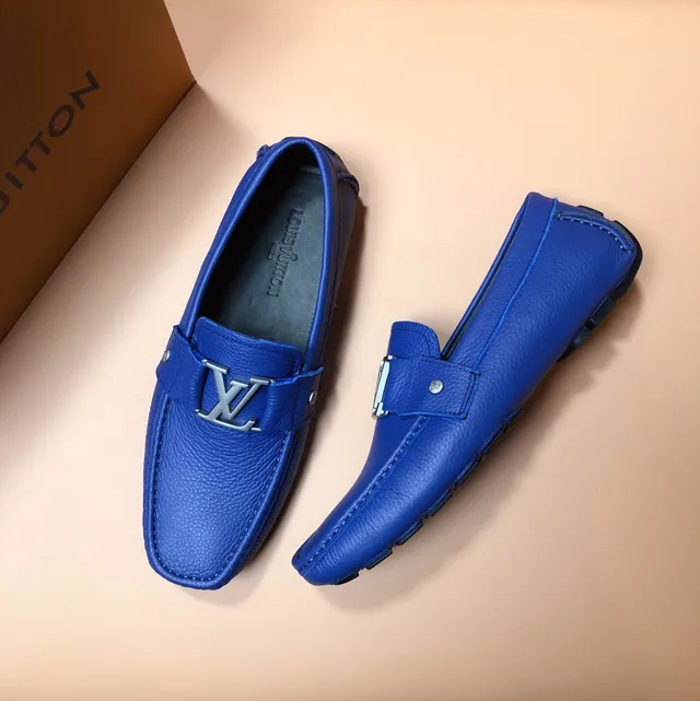 Louis Vuitton Loafer Blue Silver Pebbled Leather LV Buckle Strap Loafer 5