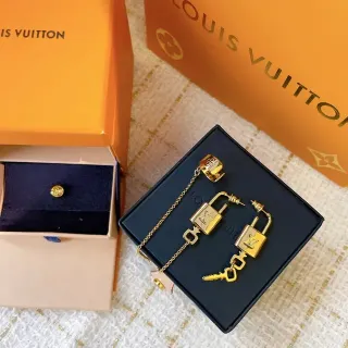 Louis Vuitton Lock & Key Gold-Tone Padlock and Key Earrings