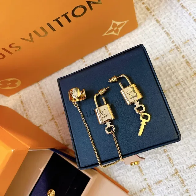 Louis Vuitton Lock & Key Gold-Tone Padlock and Key Earrings 3