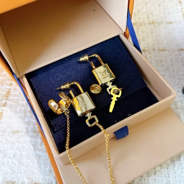 Louis Vuitton Lock & Key Gold-Tone Padlock and Key Earrings 5