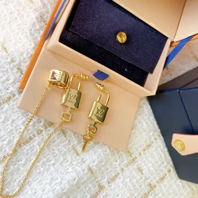 Louis Vuitton Lock & Key Gold-Tone Padlock and Key Earrings 7