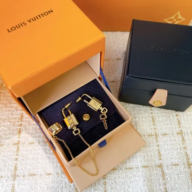 Louis Vuitton Lock & Key Gold-Tone Padlock and Key Earrings 8