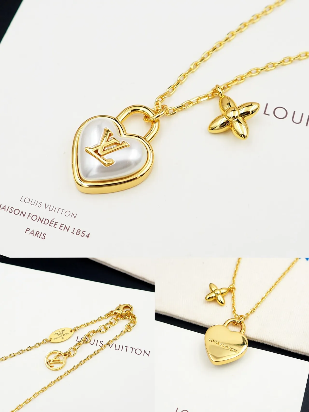 Louis Vuitton Lock Me Heart Pearl Gold Necklace 4