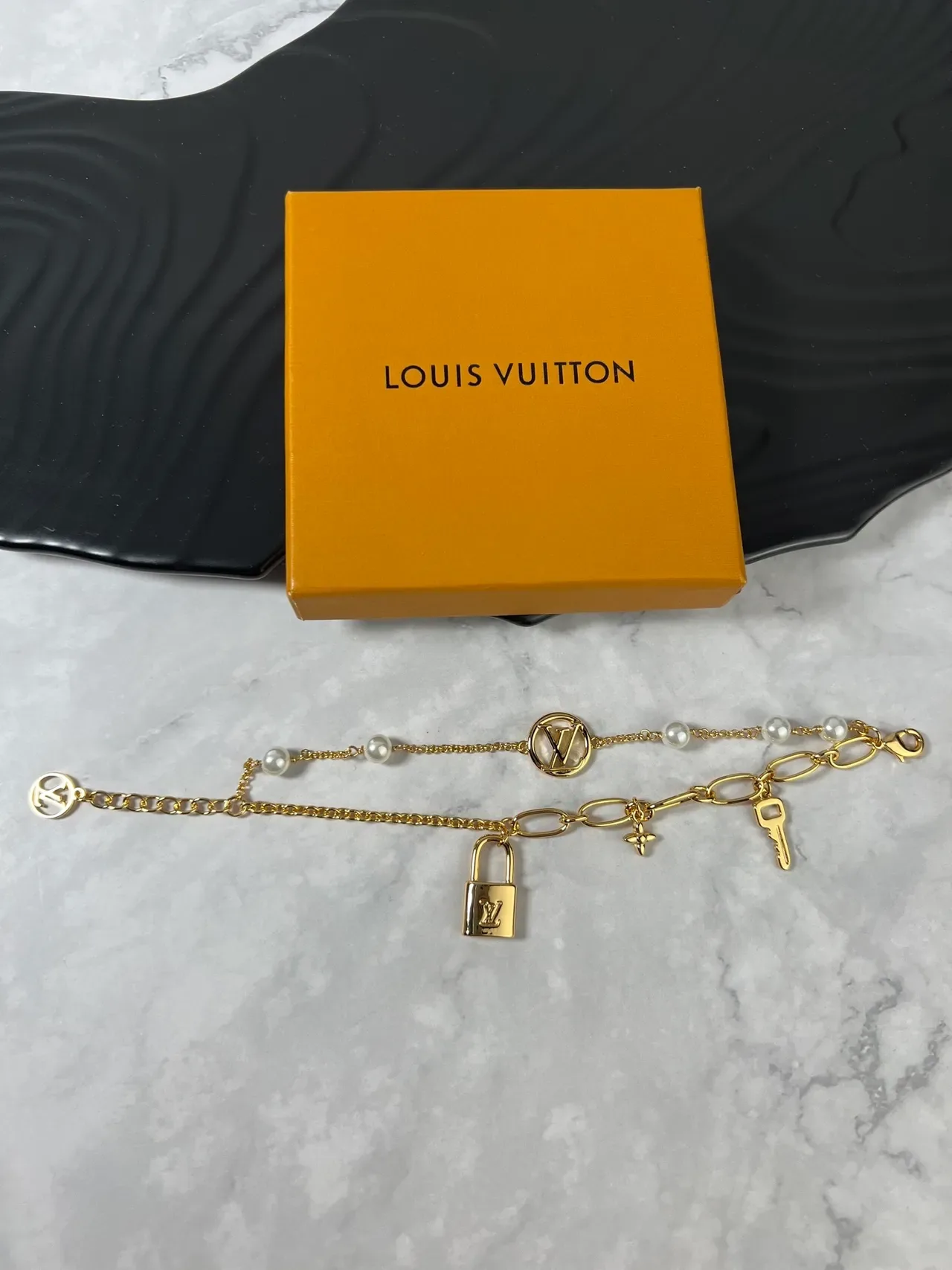 Louis Vuitton Lock Me Multi-Charm Gold-Tone Pearl Bracelet 6