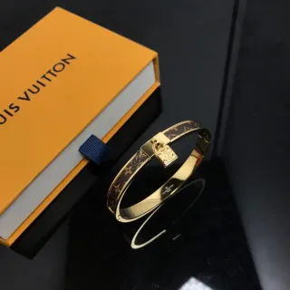 Louis Vuitton Lockit Pulsera de Oro Marrón Metal Monograma Lona Inserción