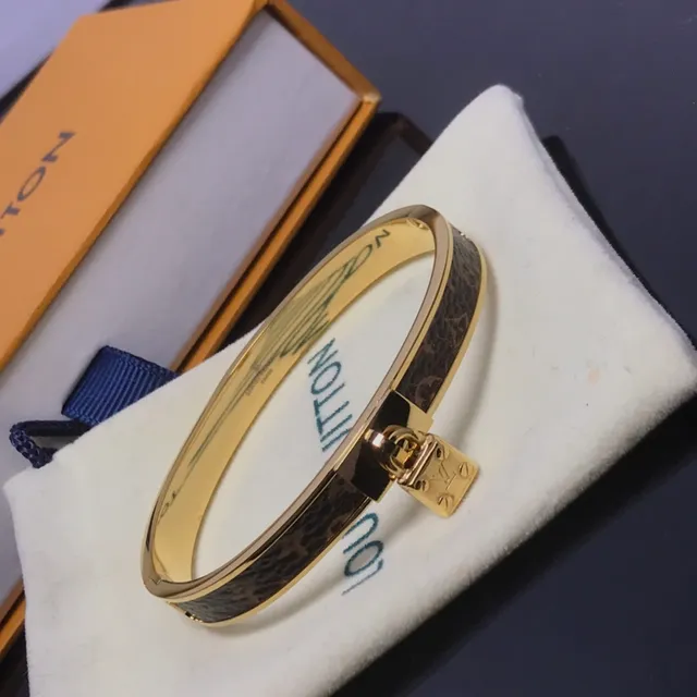 Louis Vuitton Lockit Gold Brown Metal Monogram Canvas Inlay Bracelet 4