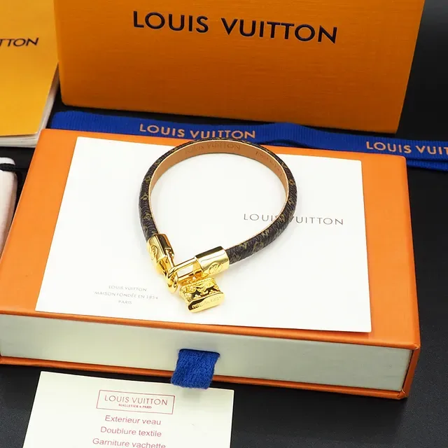 Louis Vuitton Lockit Monogram Leather Gold-Tone Padlock Bracelet 2