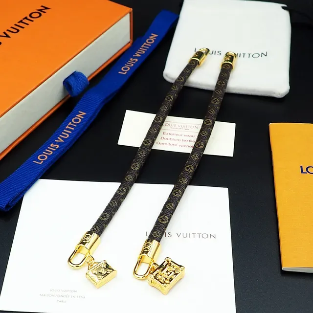 Louis Vuitton Lockit Monogram Leather Gold-Tone Padlock Bracelet 7
