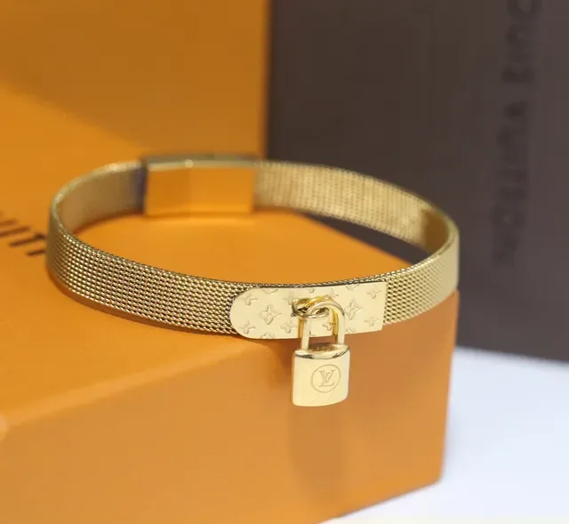 Louis Vuitton Lockit Silver Mesh Band Monogram-Engraved Plate Bracelet 2