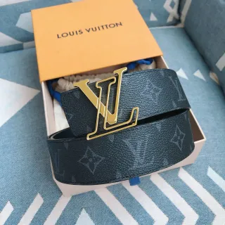 लुई विटन LV डार्क ब्लू मोनोग्राम लेदर बेल्ट