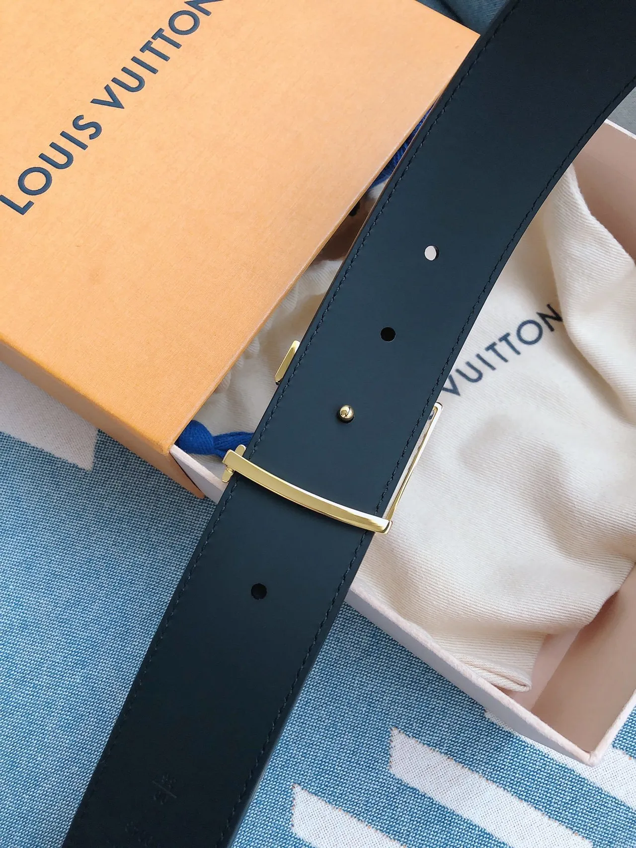Louis Vuitton LV Belt Dark Blue Monogram Leather Belt 3