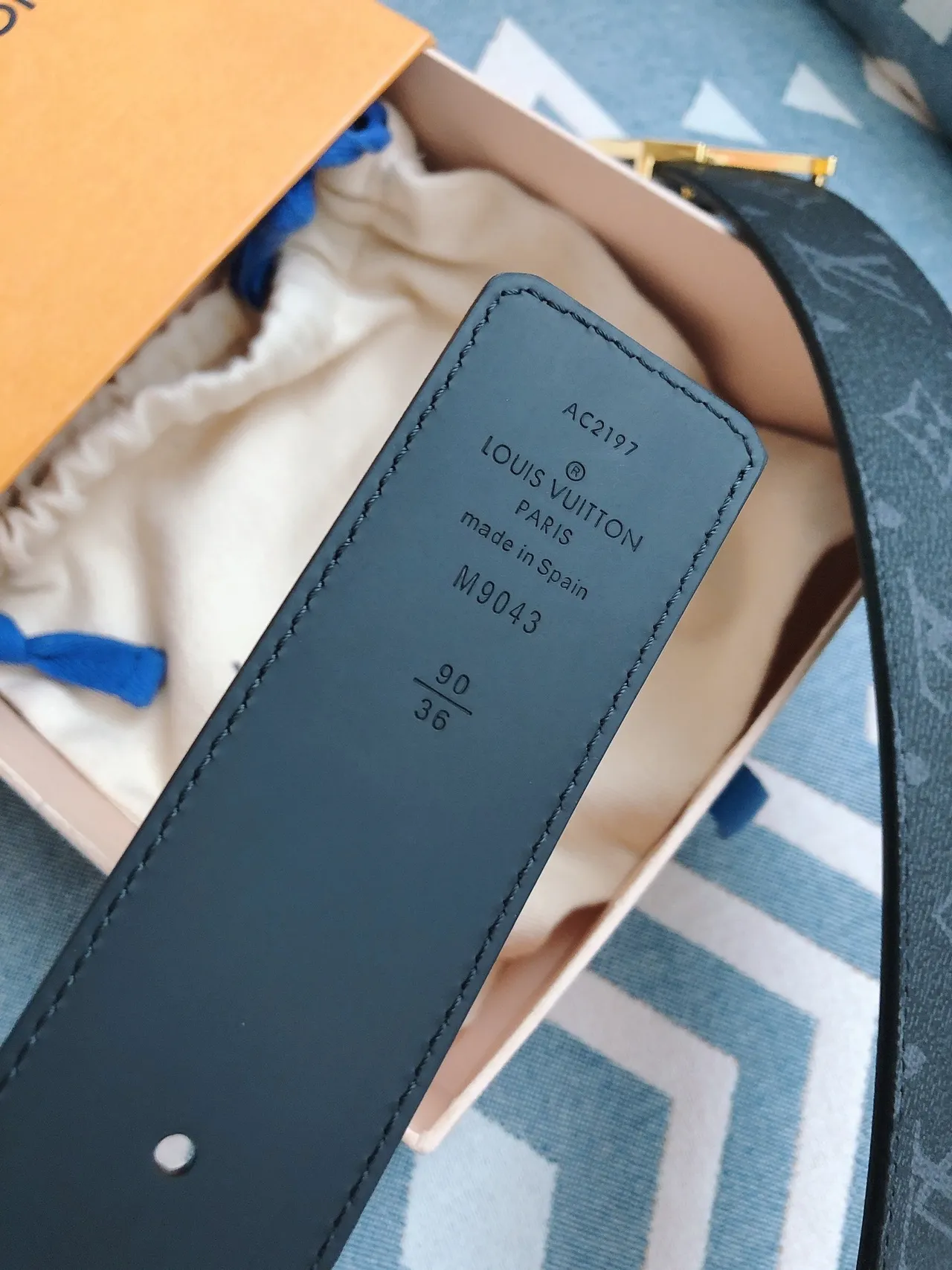 Louis Vuitton LV Belt Dark Blue Monogram Leather Belt 5