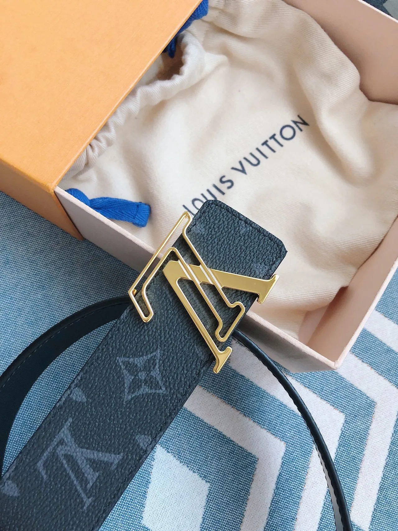Louis Vuitton LV Belt Dark Blue Monogram Leather Belt 8