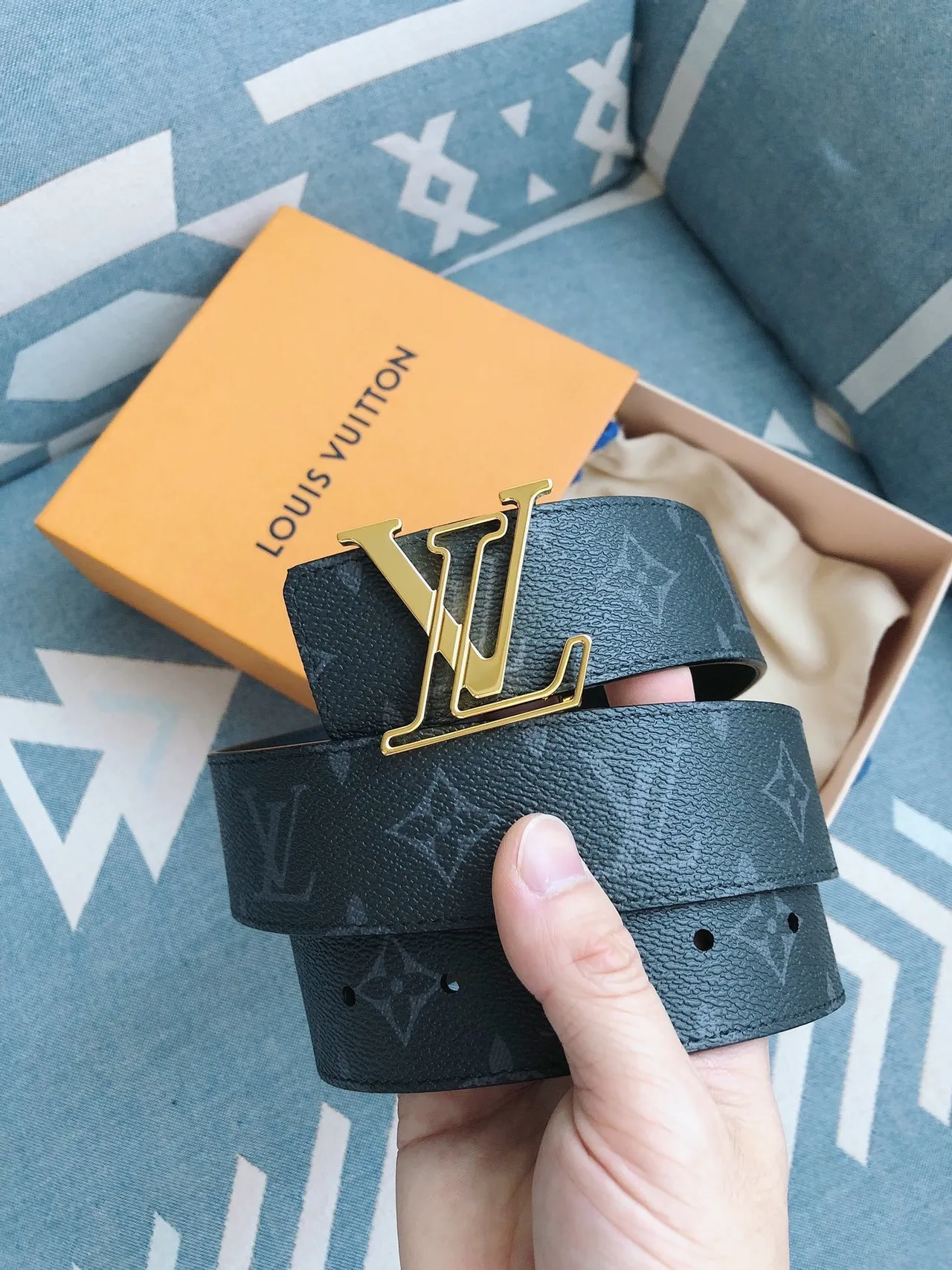 Louis Vuitton LV Belt Dark Blue Monogram Leather Belt 9