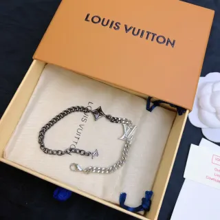 Louis Vuitton LV Chain Silver Black Dual-Tone Curb Interlocking Logo Charm Bracelet