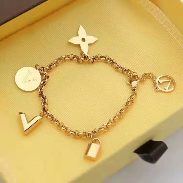 Louis Vuitton LV Charms Gold Silver Chain-Link Charm-Adorned Bracelet 2