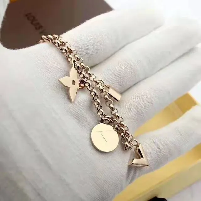 Louis Vuitton LV Charms Gold Silver Chain-Link Charm-Adorned Bracelet 3