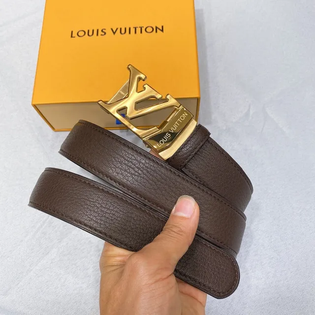 Louis Vuitton LV Initiales भूरी दानेदार चमड़े का बेल्ट 2