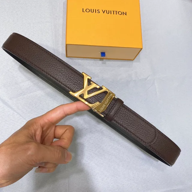 Louis Vuitton LV Initiales भूरी दानेदार चमड़े का बेल्ट 4