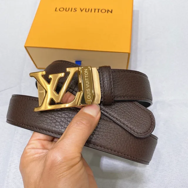 Louis Vuitton LV Initiales भूरी दानेदार चमड़े का बेल्ट 5