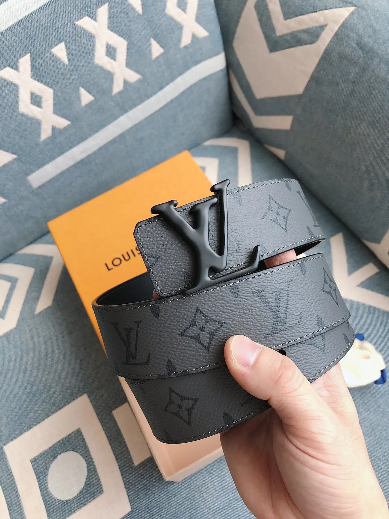 Louis Vuitton LV Initiales Gray Monogram Leather Belt 3
