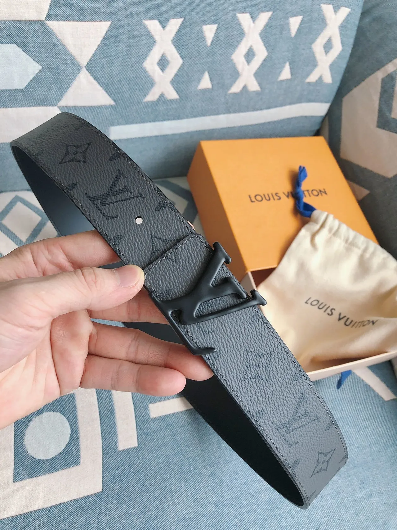 Louis Vuitton LV Initiales Gray Monogram Leather Belt 9