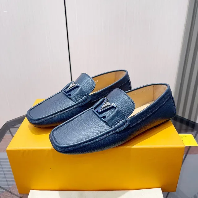 Louis Vuitton LV Initiales Loafer Blue Pebbled Leather Loafers 2