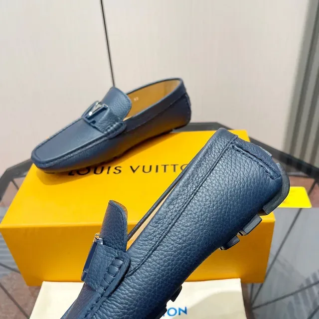 Louis Vuitton LV Initiales Loafer Blue Pebbled Leather Loafers 4