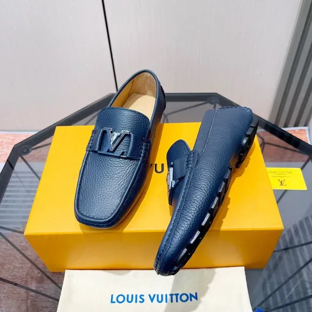 Louis Vuitton LV Initiales Loafer Blue Pebbled Leather Loafers 5