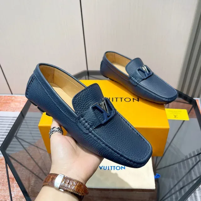 Louis Vuitton LV Initiales Loafer Blue Pebbled Leather Loafers 6