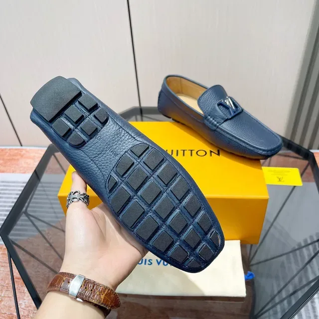Louis Vuitton LV Initiales Loafer Blue Pebbled Leather Loafers 9