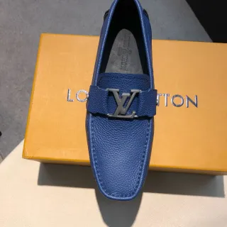 Louis Vuitton LV Mocassim Azul Couro Granulado Mocassim