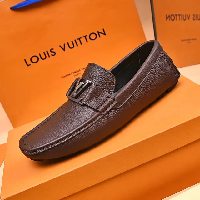 Louis Vuitton LV Loafer Brown Pebbled Leather Metal Buckle Loafers 2