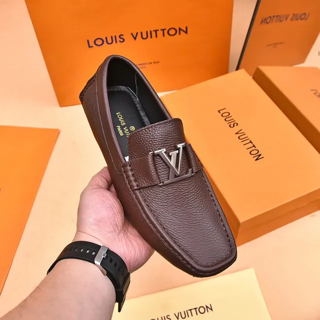 Louis Vuitton LV Loafer Brown Pebbled Leather Metal Buckle Loafers 7