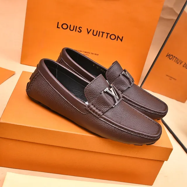 Louis Vuitton LV Loafer Brown Pebbled Leather Metal Buckle Loafers 8