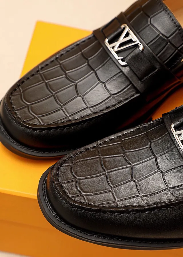 Louis Vuitton LV Loafer Croc-Embossed Black Leather Loafers 4