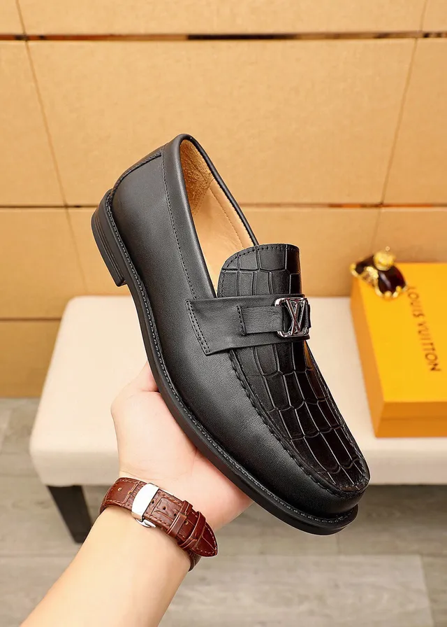 Louis Vuitton LV Loafer Croc-Embossed Black Leather Loafers 6