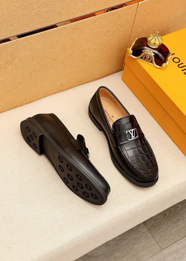 Louis Vuitton LV Loafer Croc-Embossed Black Leather Loafers 8