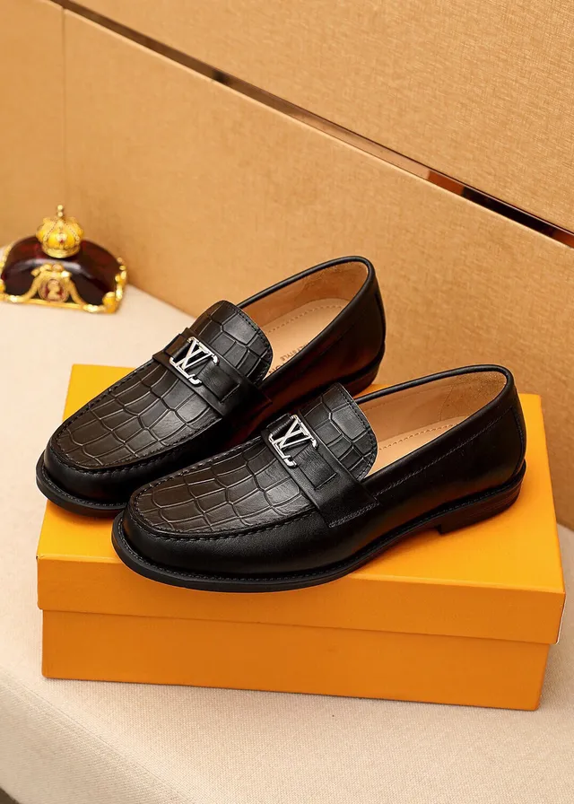 Louis Vuitton LV Loafer Croc-Embossed Black Leather Loafers 9