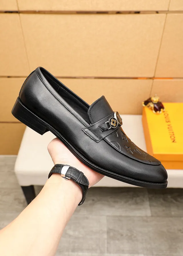 Louis Vuitton LV Loafer Monogram Embossed Black Leather Loafers 4