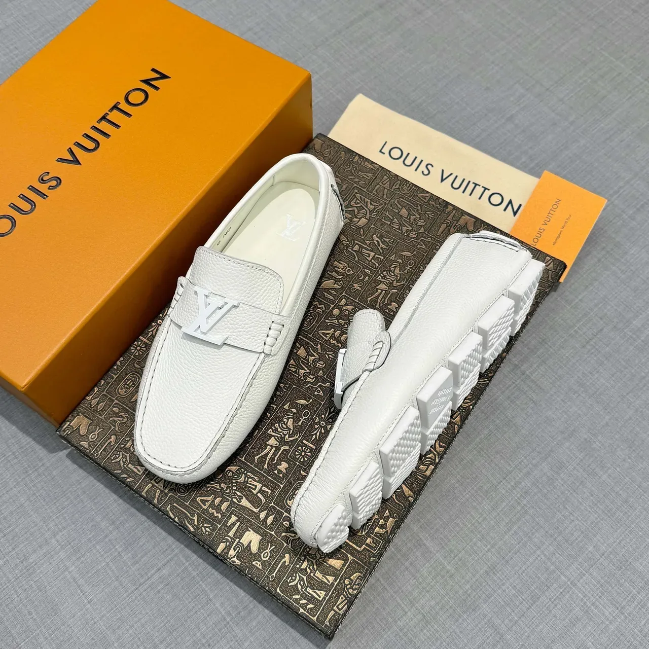 Louis Vuitton LV Loafer White Pebbled Leather Metal Buckle Loafers 2
