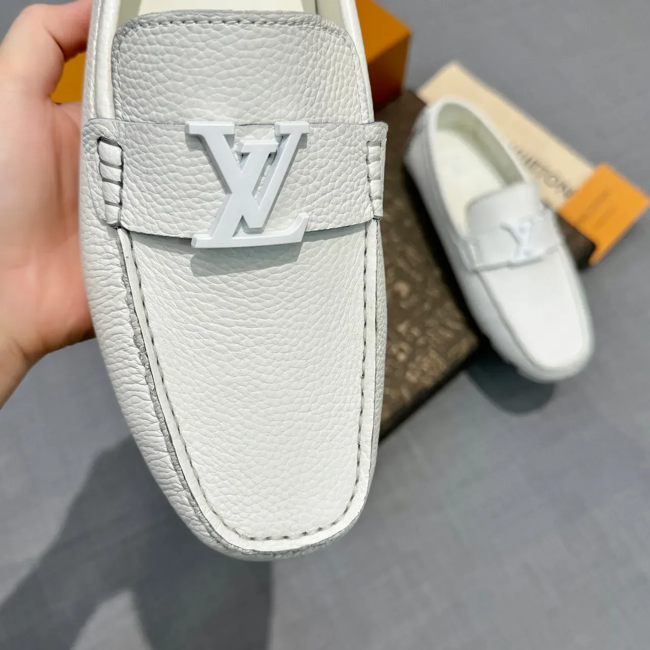 Louis Vuitton LV Loafer White Pebbled Leather Metal Buckle Loafers 3