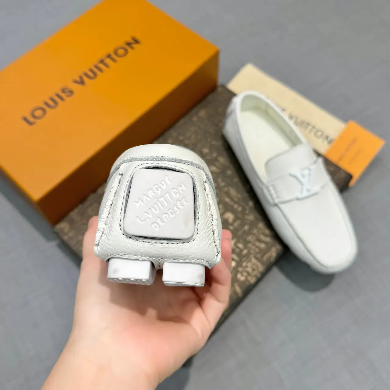 Louis Vuitton LV Loafer White Pebbled Leather Metal Buckle Loafers 4
