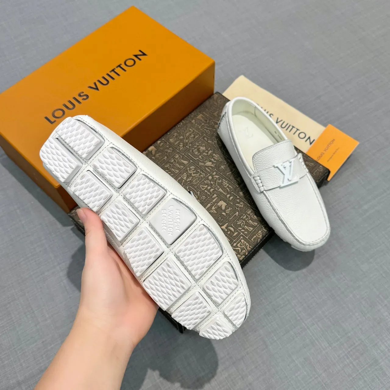 Louis Vuitton LV Loafer White Pebbled Leather Metal Buckle Loafers 5