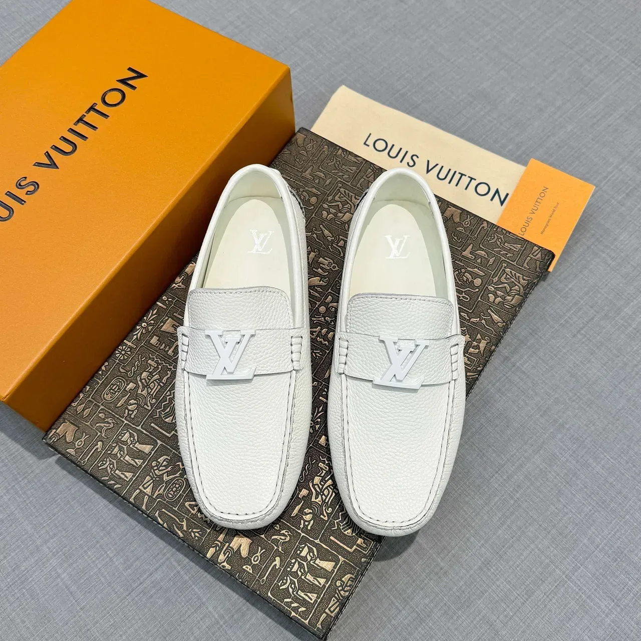 Louis Vuitton LV Loafer White Pebbled Leather Metal Buckle Loafers 6