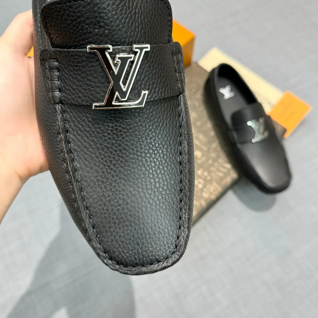 Louis Vuitton LV Logo Loafer Black Pebbled Leather Loafers 3