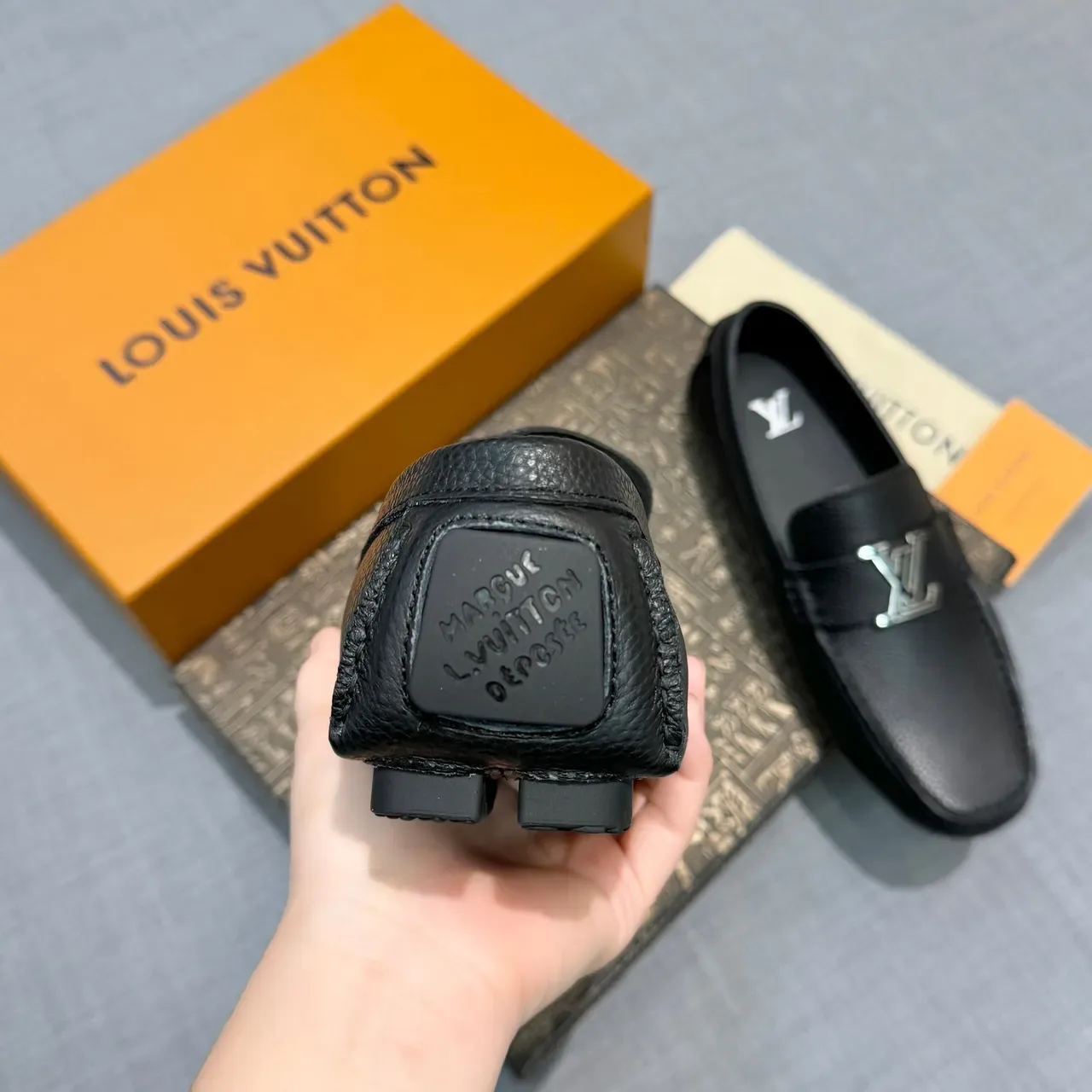 Louis Vuitton LV Logo Loafer Black Pebbled Leather Loafers 4