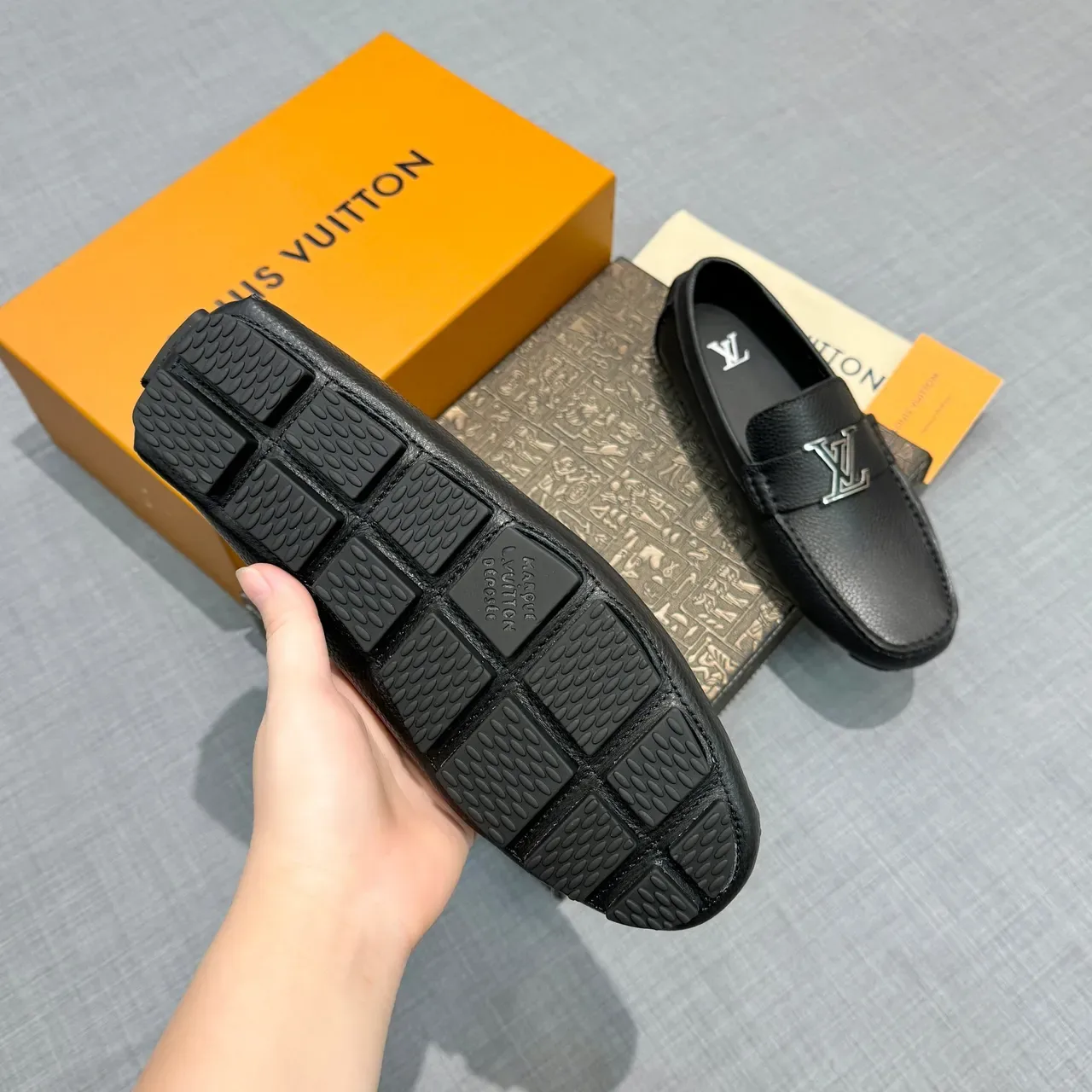 Louis Vuitton LV Logo Loafer Black Pebbled Leather Loafers 5