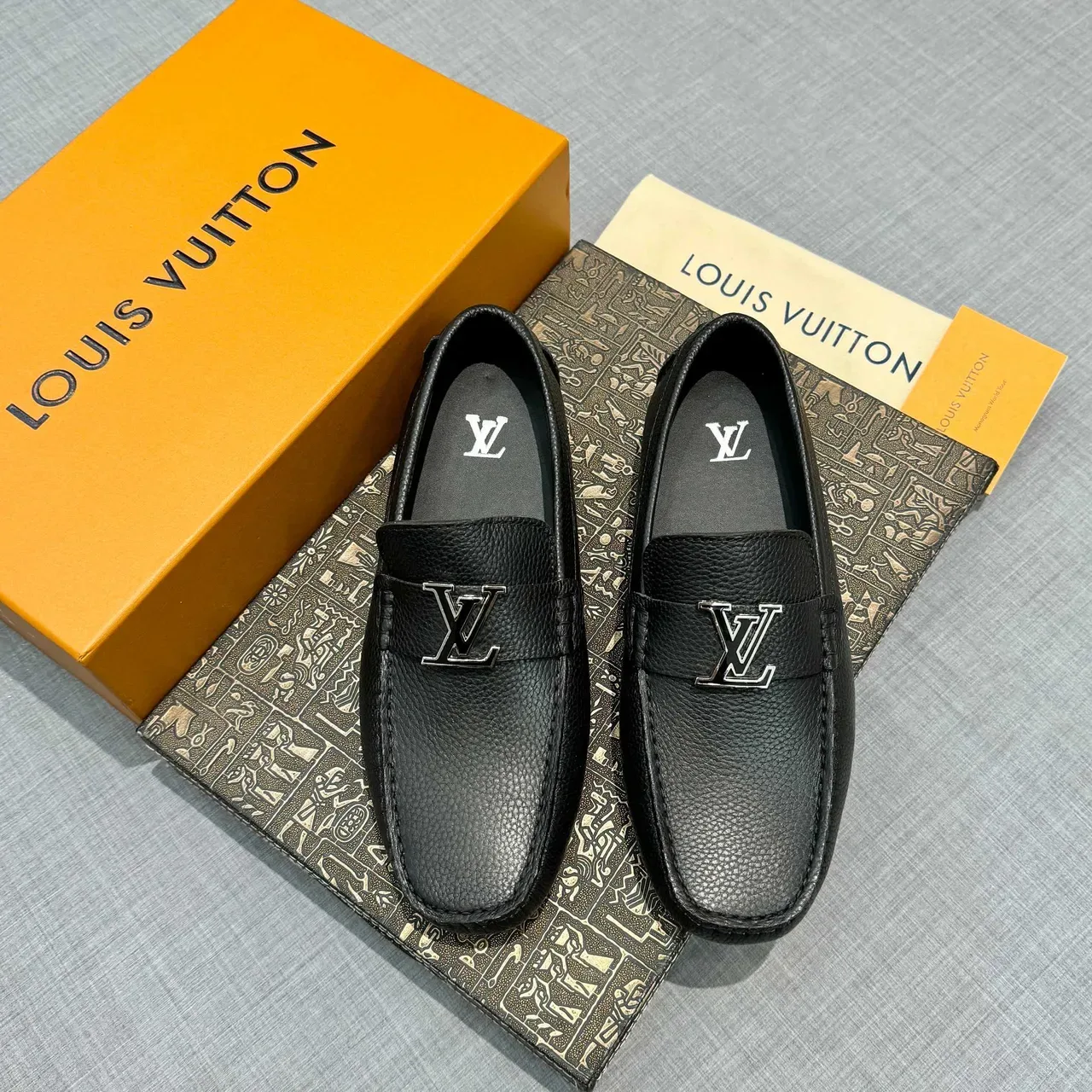 Louis Vuitton LV Logo Loafer Black Pebbled Leather Loafers 6