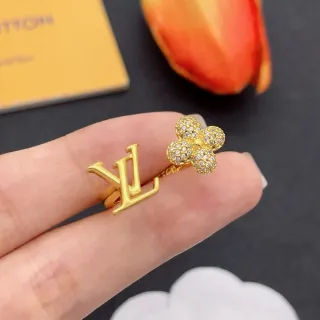 Anillo Louis Vuitton LV Monogram y Flor de Cristal Dorado